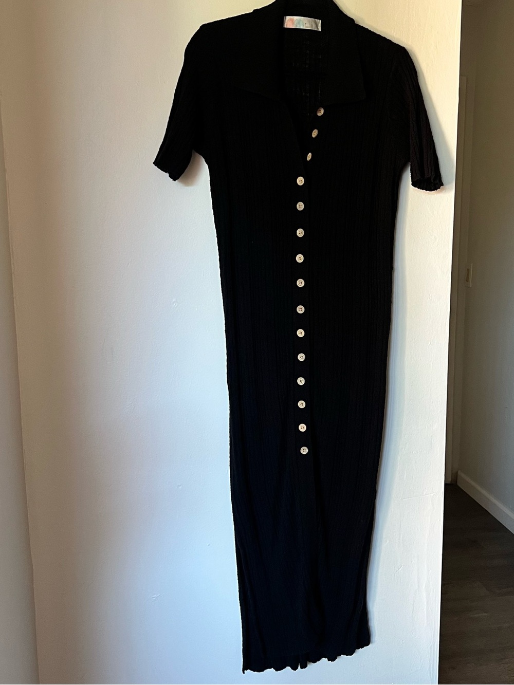 Free People Beach Cotton Ribbed Button Front Black Maxi Dress S Lagenlook Summer